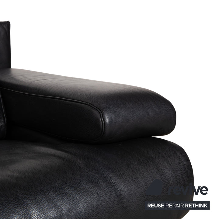 Rolf Benz 6500 leather three-seater black sofa couch manual function