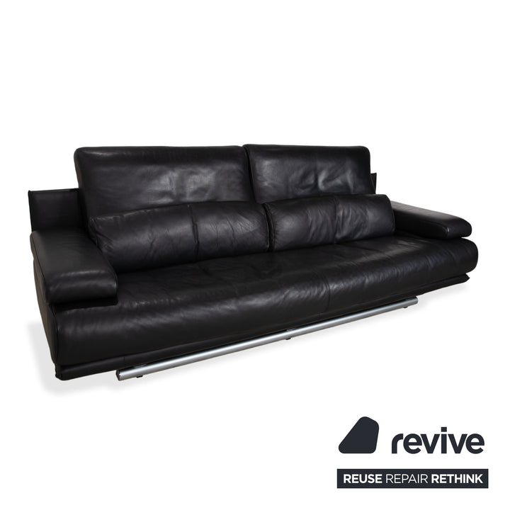 Rolf Benz 6500 leather three-seater black sofa couch manual function
