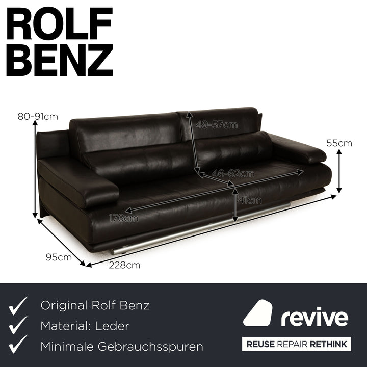 Rolf Benz 6500 leather three-seater black sofa couch manual function