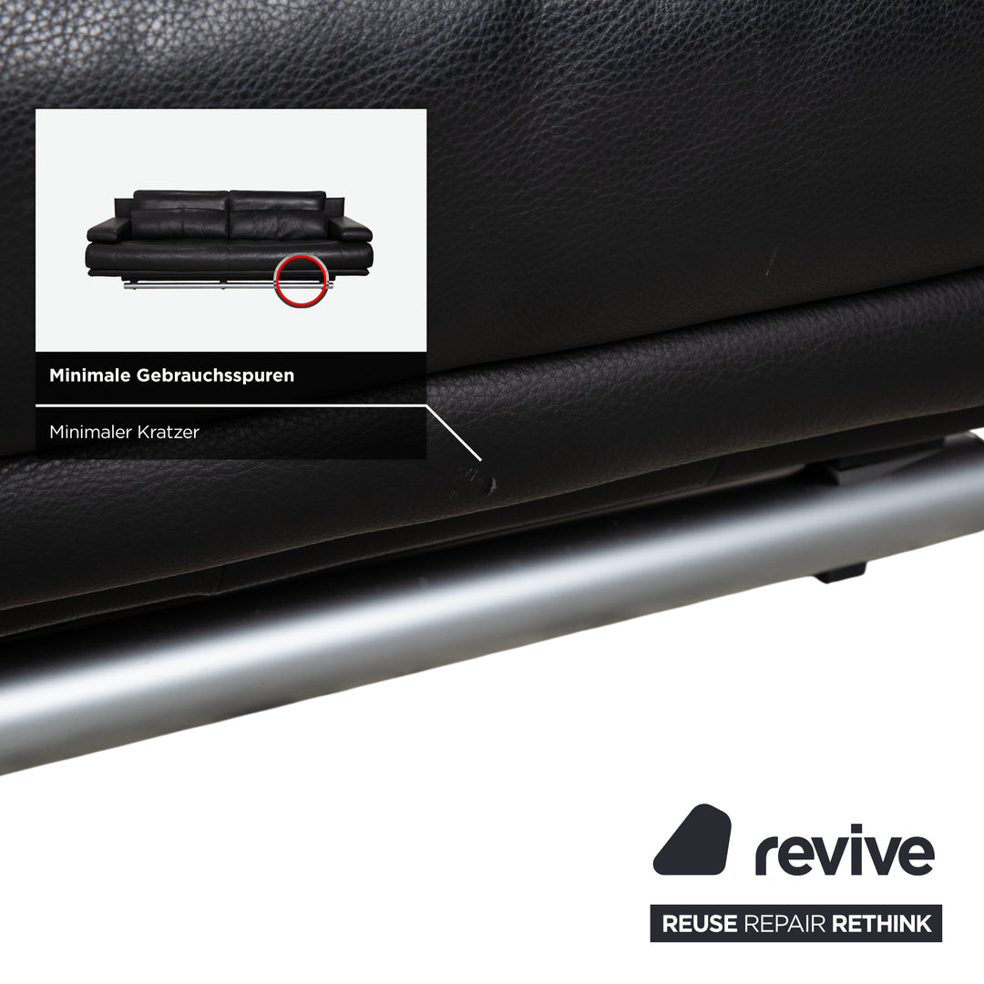 Rolf Benz 6500 leather three-seater black sofa couch manual function
