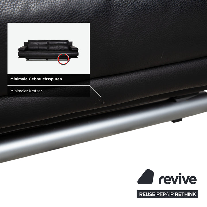 Rolf Benz 6500 leather three-seater black sofa couch manual function