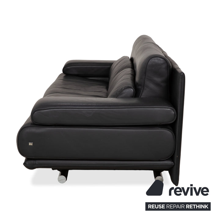 Rolf Benz 6500 leather three-seater black sofa couch manual function