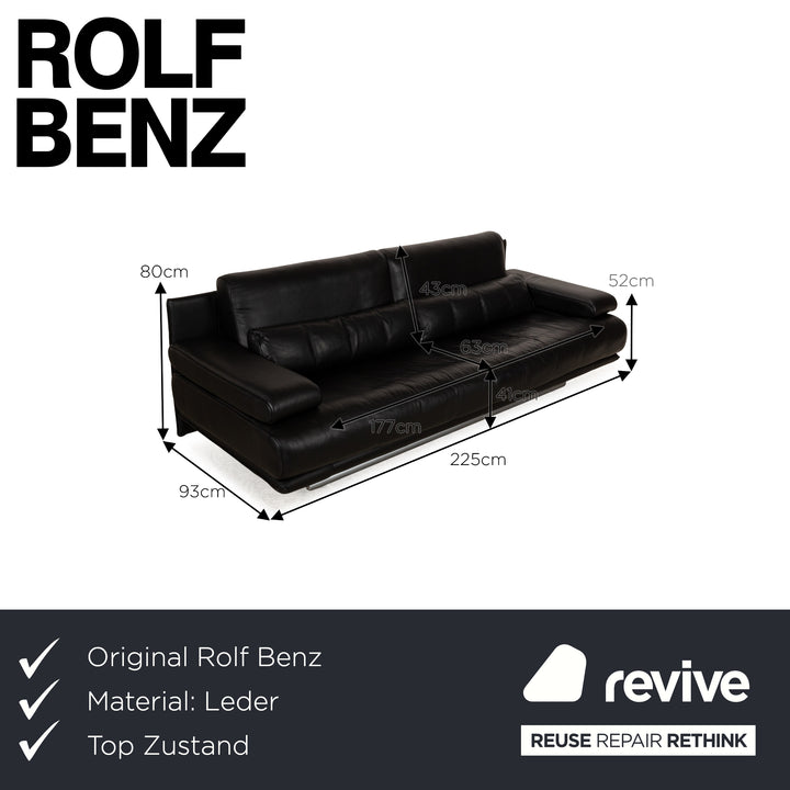 Rolf Benz 6500 leather three-seater black sofa couch