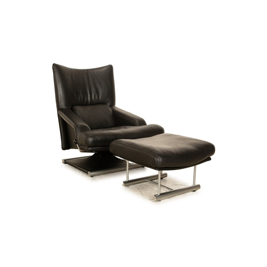 Rolf Benz 6500 Leder Sessel Garnitur Schwarz mit manueller Drehfunktion Semianlininleder