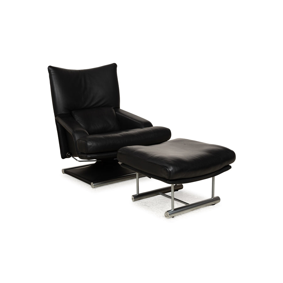 Rolf Benz 6500 Leather Armchair Set Black Armchair Stool