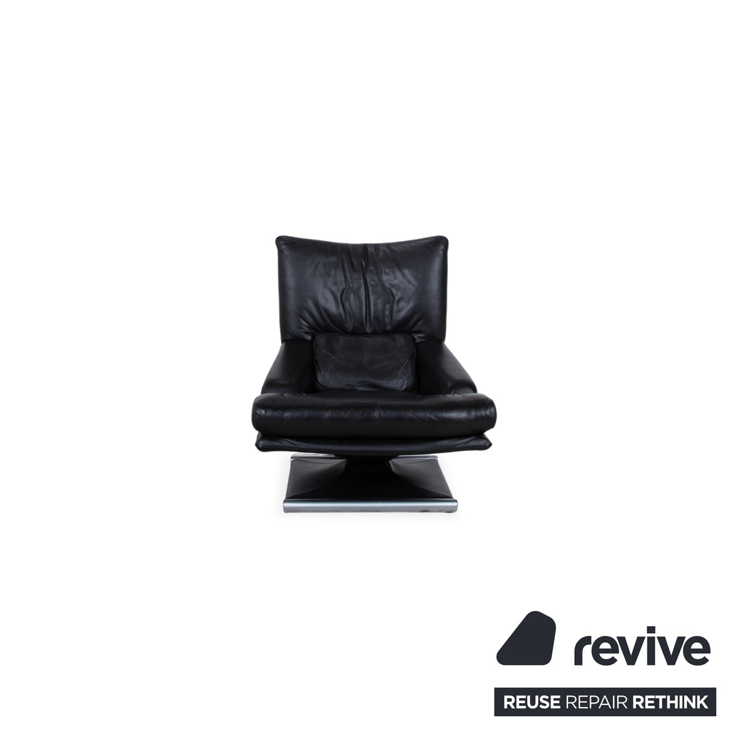 Rolf Benz 6500 Leather Armchair incl. Ottoman Black Metal