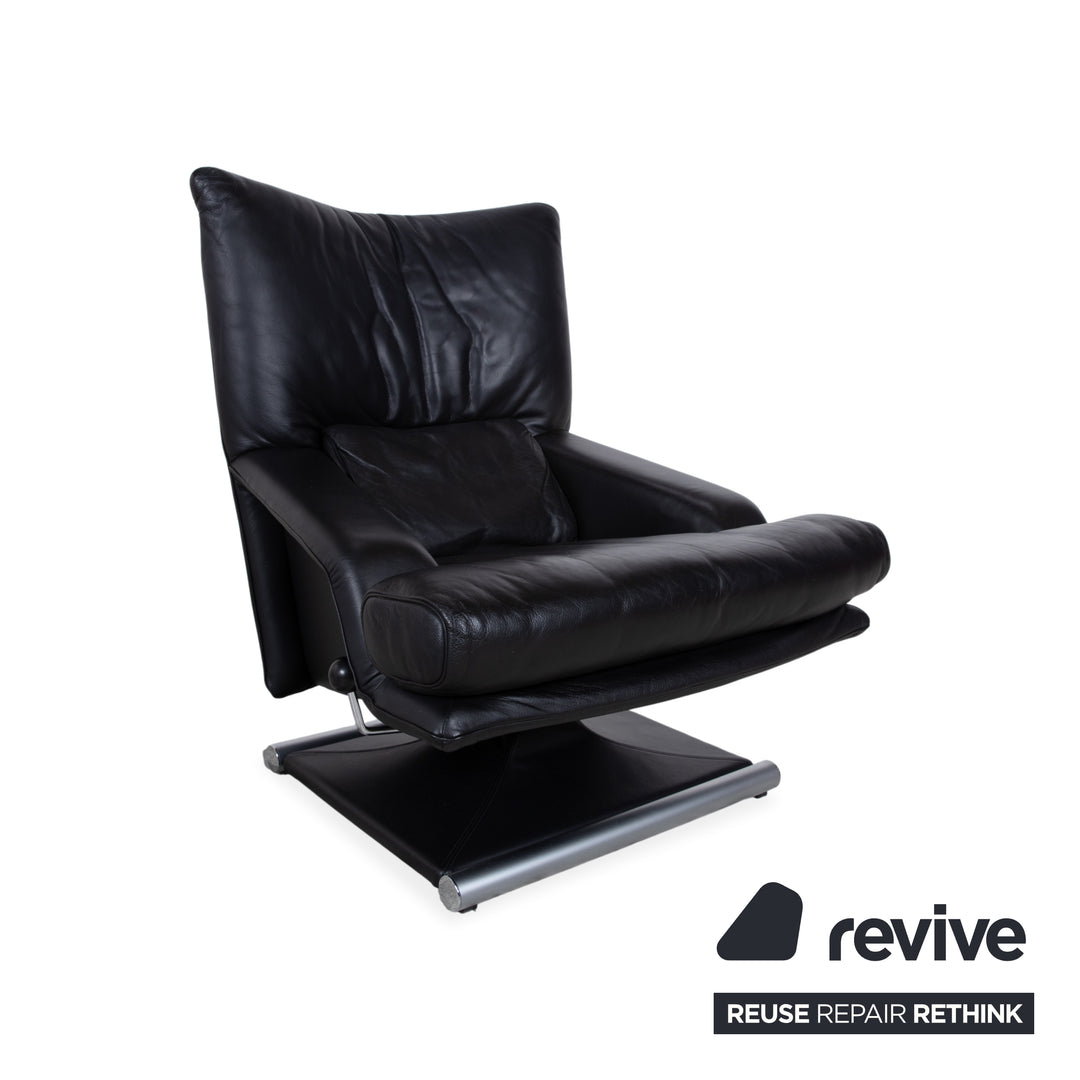 Rolf Benz 6500 Leather Armchair incl. Ottoman Black Metal