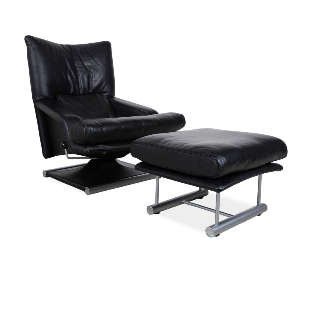 Rolf Benz 6500 Leather Armchair incl. Ottoman Black Metal