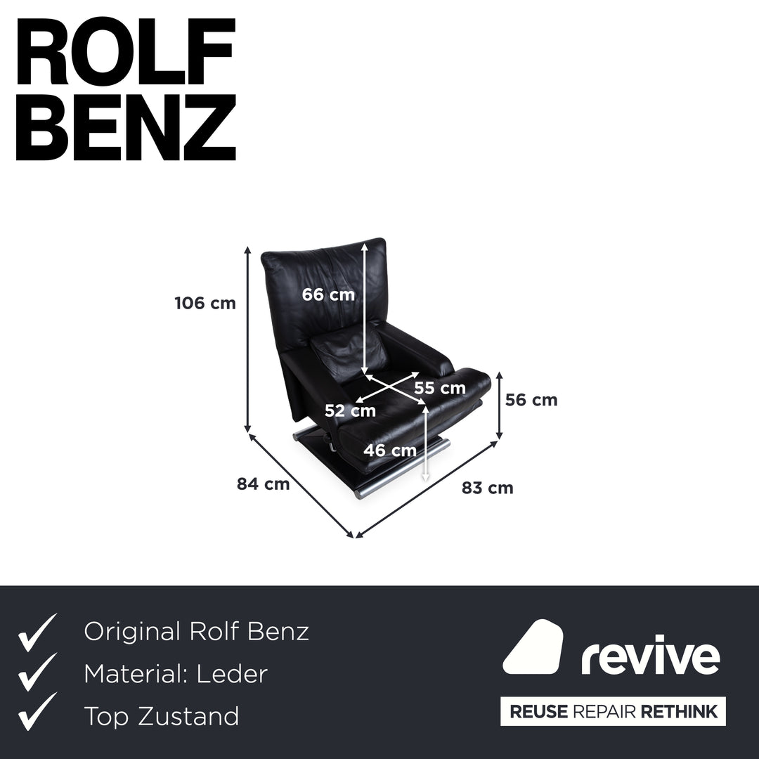 Rolf Benz 6500 Leather Armchair incl. Ottoman Black Metal