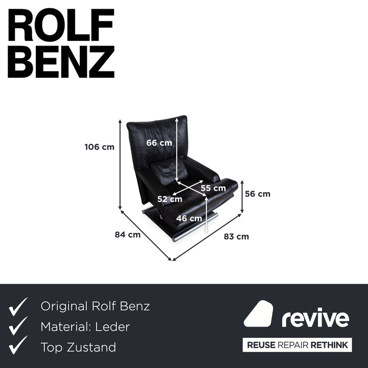 Rolf Benz 6500 Leather Armchair incl. Ottoman Black Metal