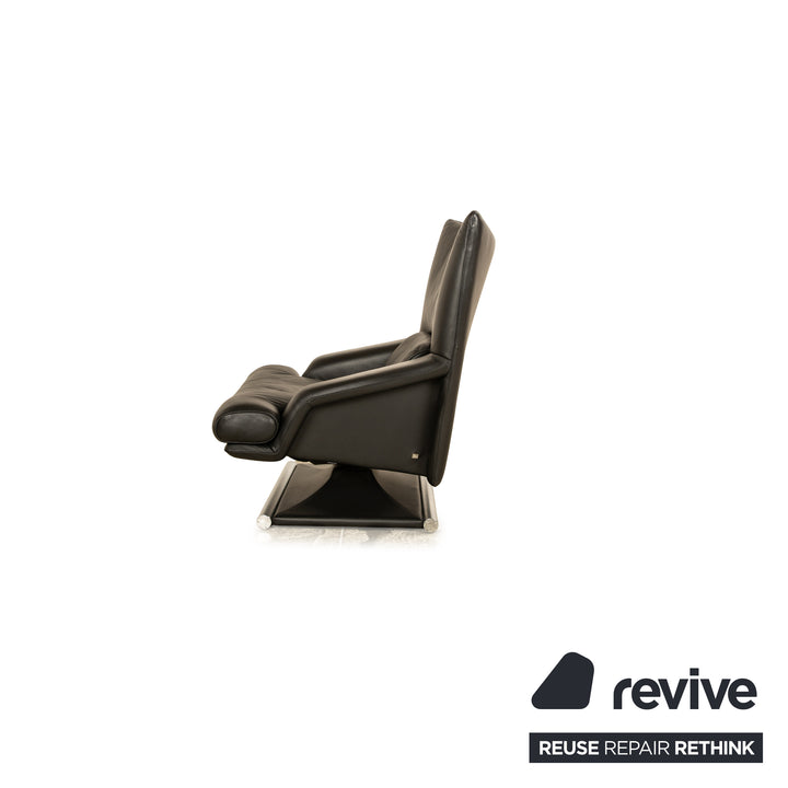 Rolf Benz 6500 Leather Armchair Black with manual swivel function Semi-aniline leather