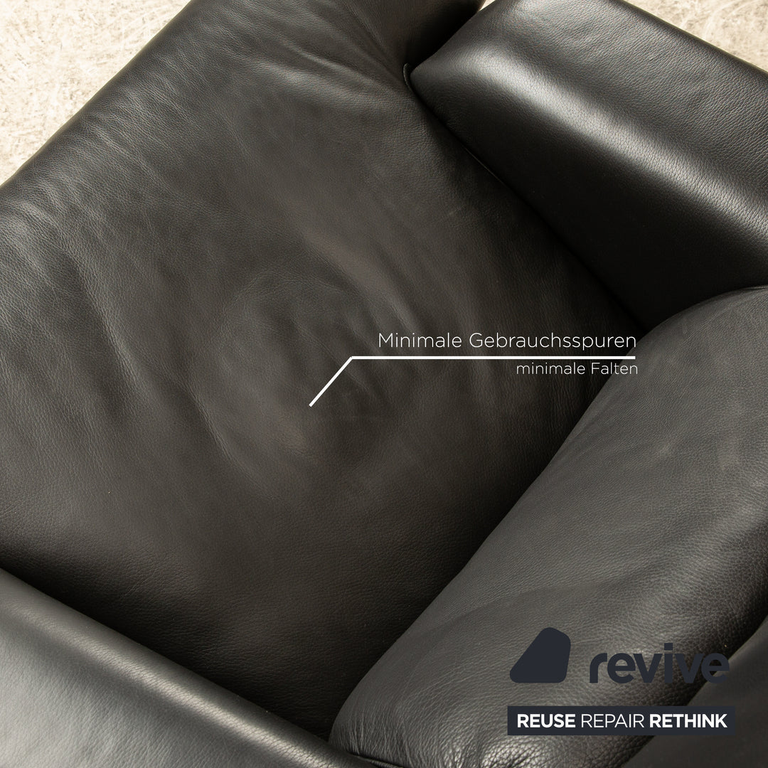 Rolf Benz 6500 Leather Armchair Black with manual swivel function Semi-aniline leather
