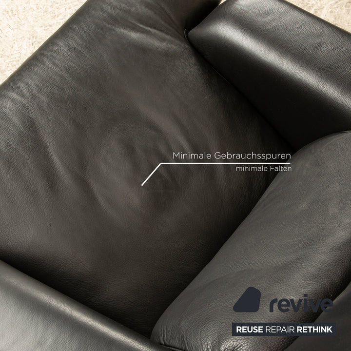 Rolf Benz 6500 Leather Armchair Black with manual swivel function Semi-aniline leather