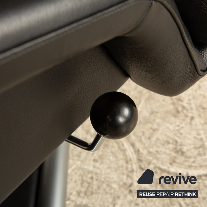 Rolf Benz 6500 Leather Armchair Black with manual swivel function Semi-aniline leather