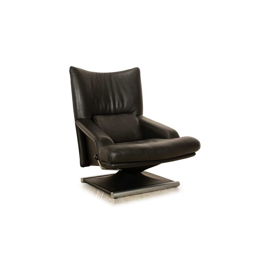 Rolf Benz 6500 Leather Armchair Black with manual swivel function Semi-aniline leather