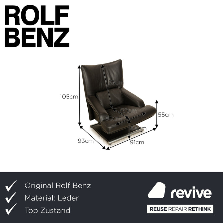 Rolf Benz 6500 Leather Armchair Black with manual swivel function Semi-aniline leather
