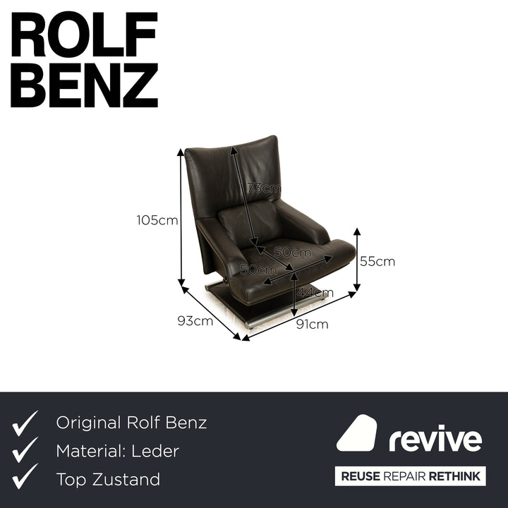 Rolf Benz 6500 Leder Sessel Schwarz mit manueller Drehfunktion Semianlininleder