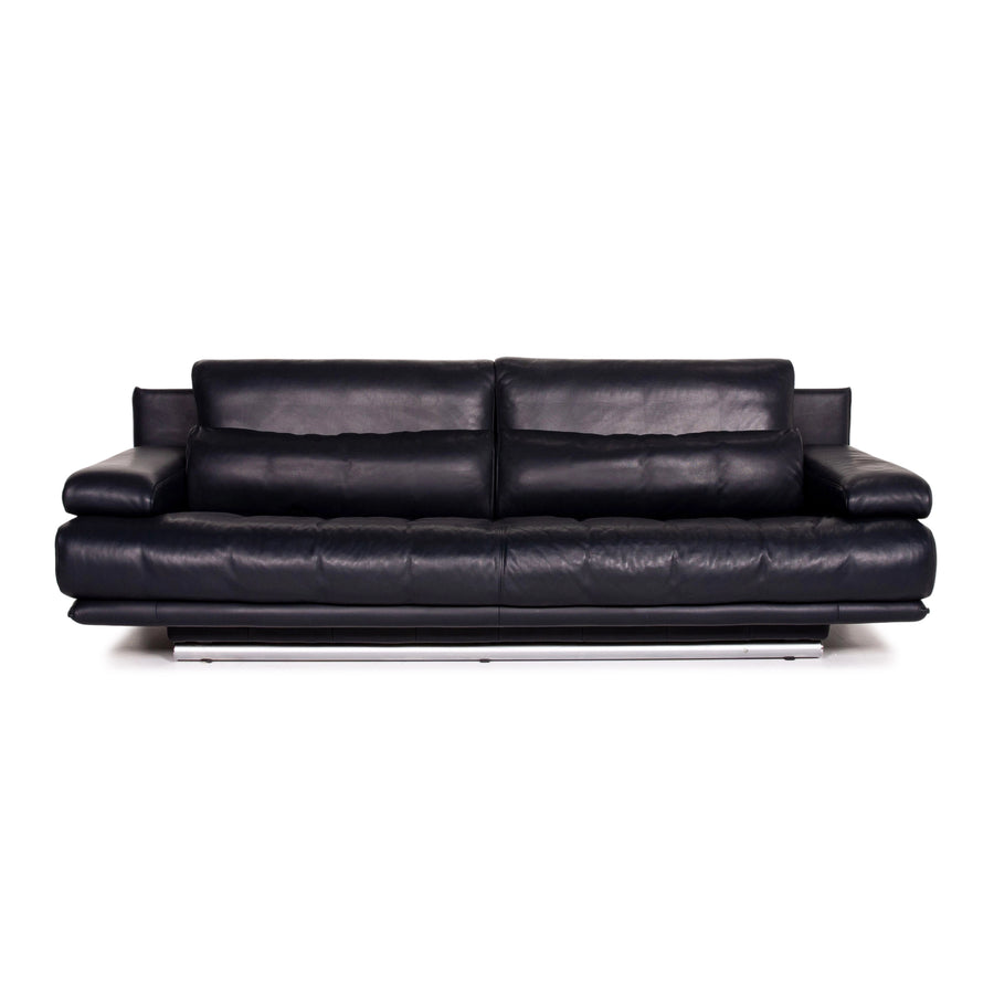 Rolf Benz 6500 leather sofa blue dark blue three-seater function couch #14779