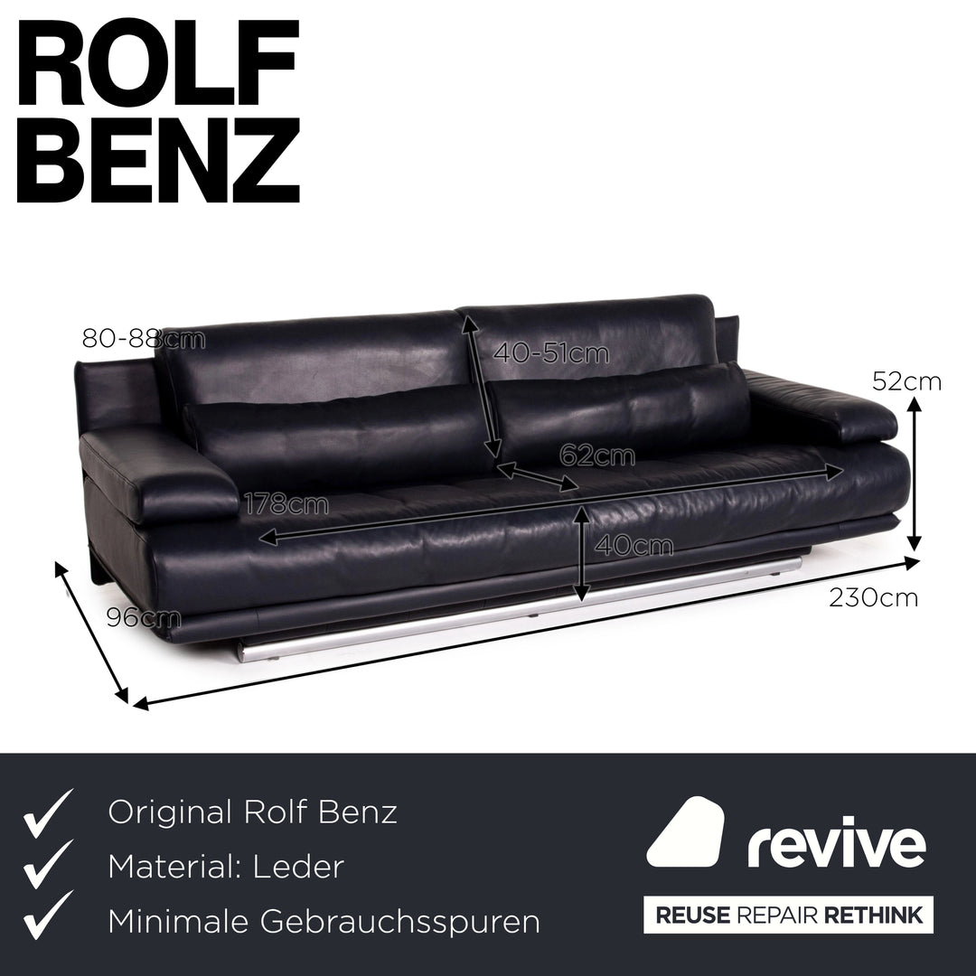 Rolf Benz 6500 Leder Sofa Blau Dunkelblau Dreisitzer Funktion Couch #14779