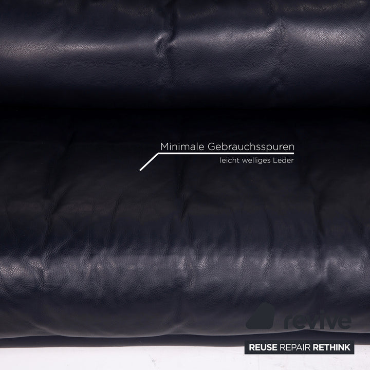 Rolf Benz 6500 Leder Sofa Blau Dunkelblau Dreisitzer Funktion Couch #14779