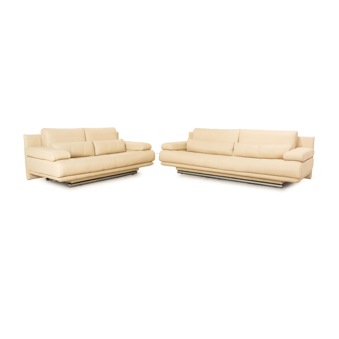 Rolf Benz 6500 Leder Sofa Garnitur Creme Dreisitzer Zweisitzer Couch manuelle Funktion