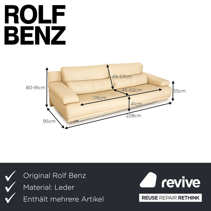 Rolf Benz 6500 Leder Sofa Garnitur Creme Dreisitzer Zweisitzer Couch manuelle Funktion