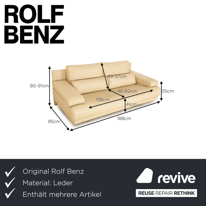 Rolf Benz 6500 Leder Sofa Garnitur Creme Dreisitzer Zweisitzer Couch manuelle Funktion