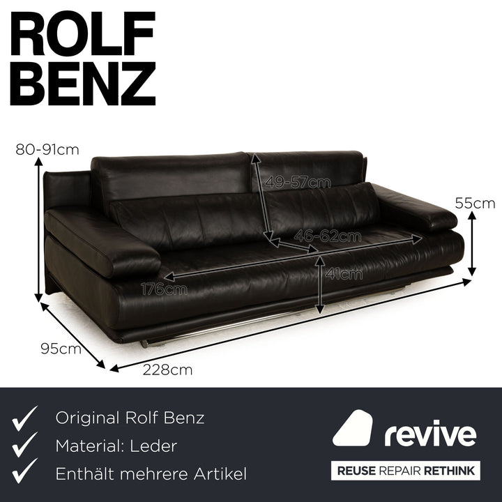 Rolf Benz 6500 leather sofa set black three-seater sofa couch manual function