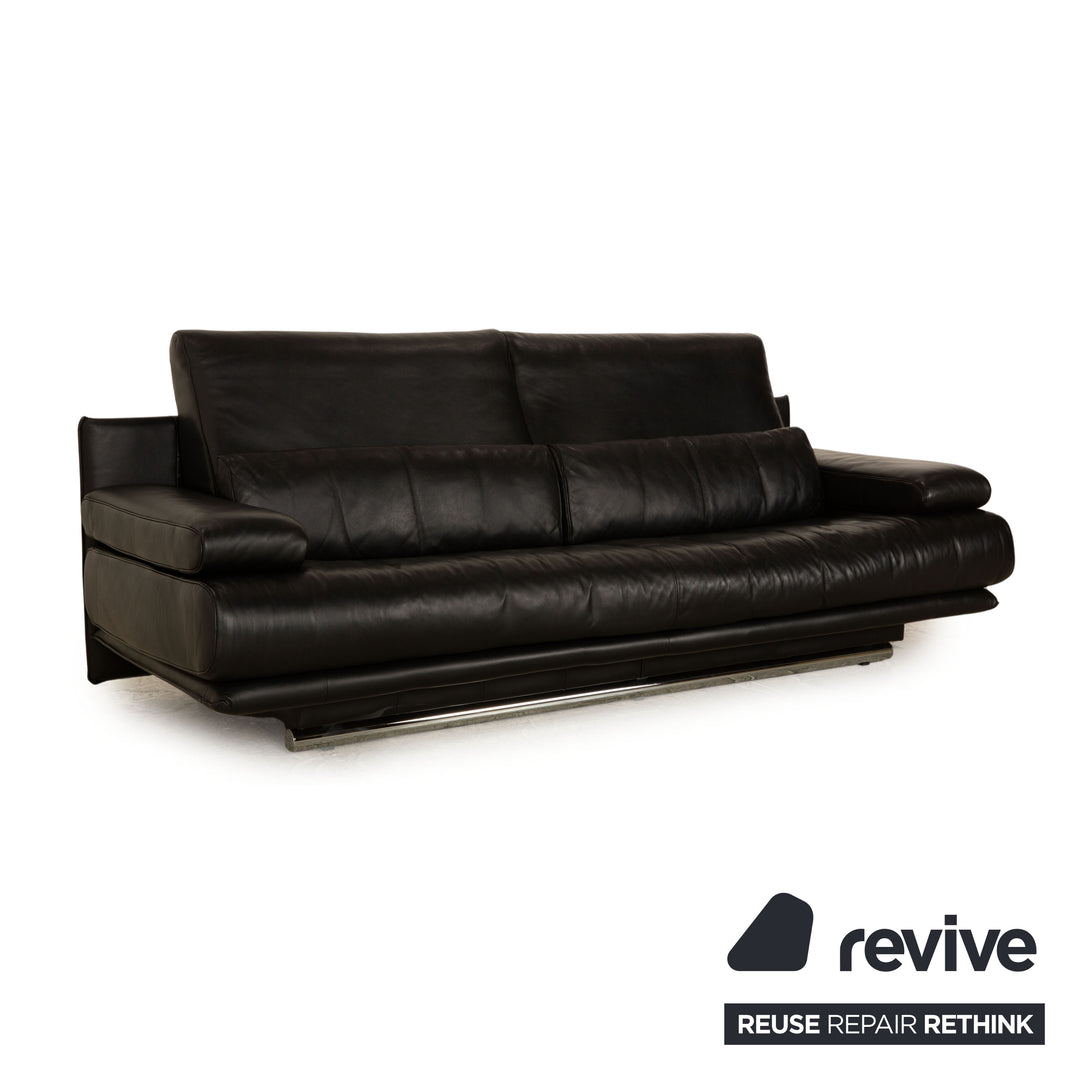 Rolf Benz 6500 Leder Sofa Garnitur Schwarz  Dreisitzer Sofa Couch manuelle Funktion