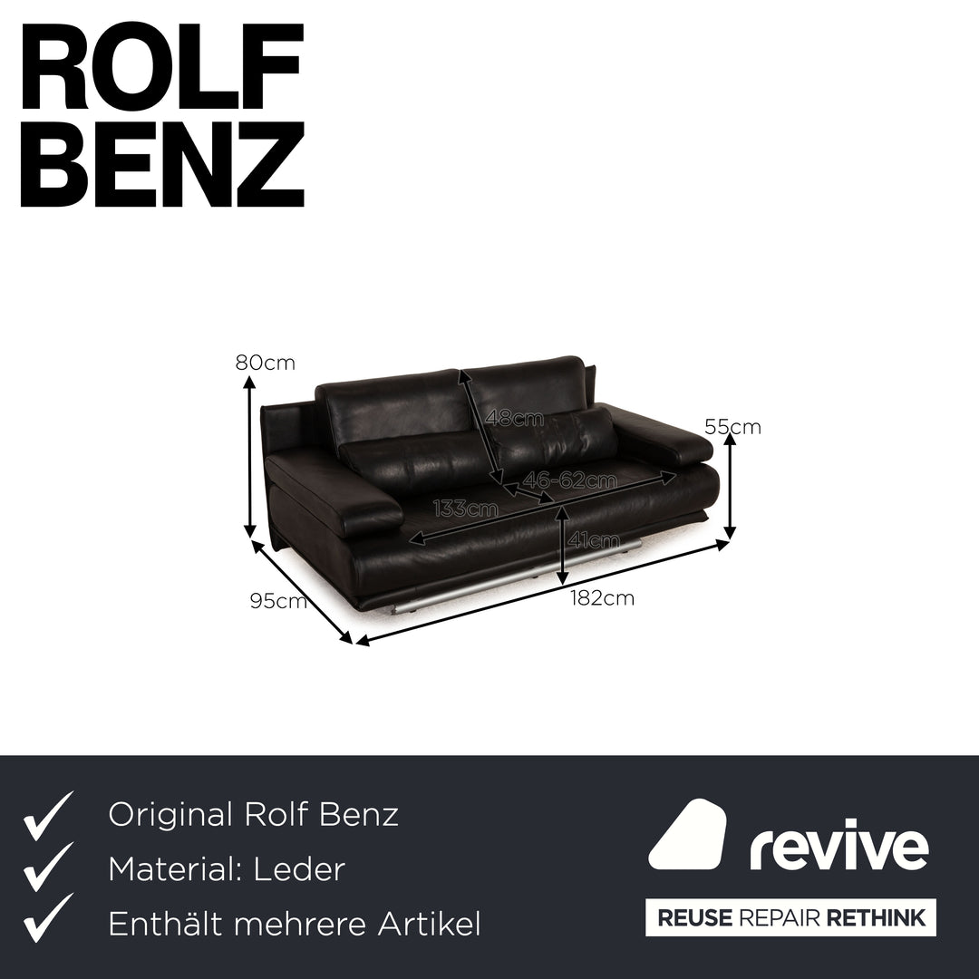 Ensemble de canapés en cuir Rolf Benz 6500, canapé deux places noir