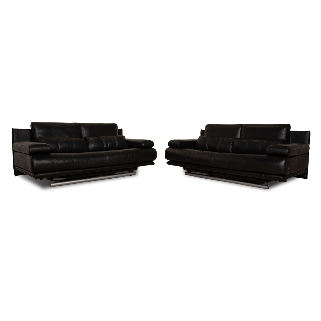 Rolf Benz 6500 Leder Sofa Garnitur Schwarz Zweisitzer Couch