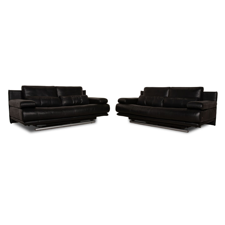 Rolf Benz 6500 Leder Sofa Garnitur Schwarz Zweisitzer Couch