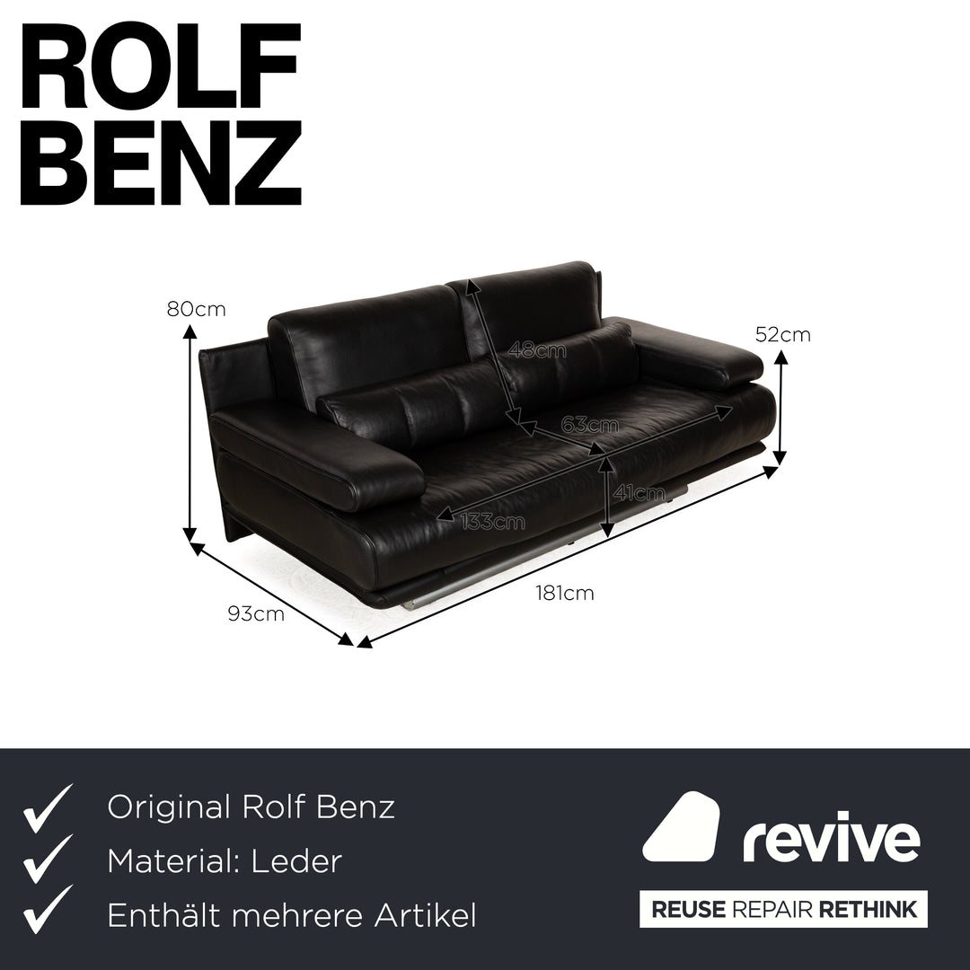 Rolf Benz 6500 Leather Sofa Set Black Two-Seater Three-Seater Couch