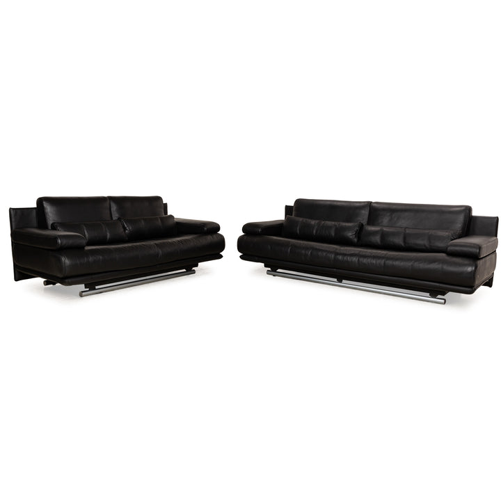 Rolf Benz 6500 Leather Sofa Set Black Two-Seater Three-Seater Couch