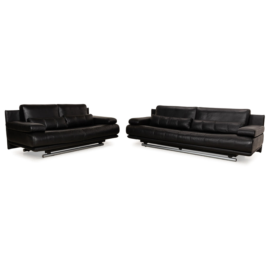 Rolf Benz 6500 Leder Sofa Garnitur Schwarz Zweisitzer Dreisitzer Couch