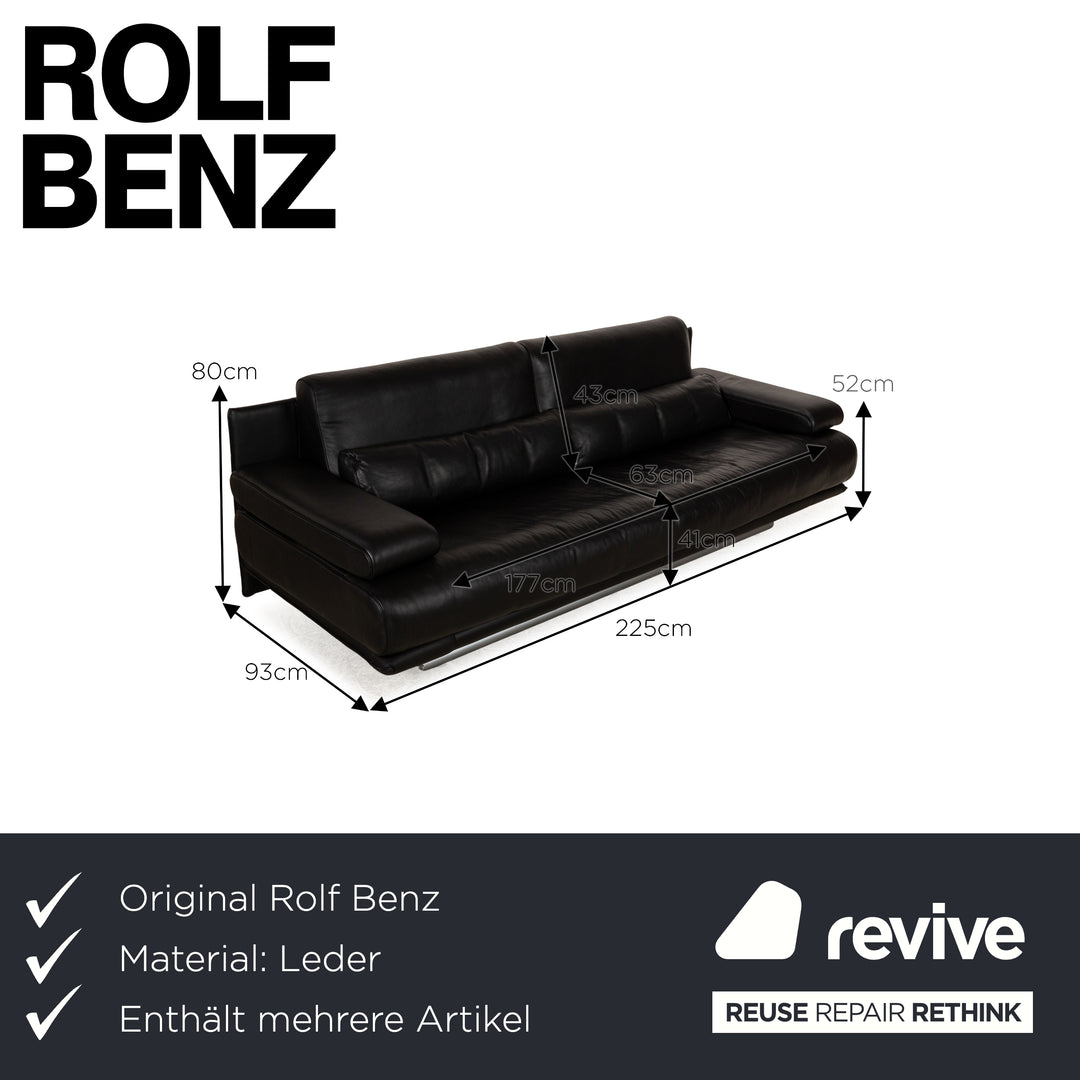Rolf Benz 6500 Leather Sofa Set Black Two-Seater Three-Seater Couch