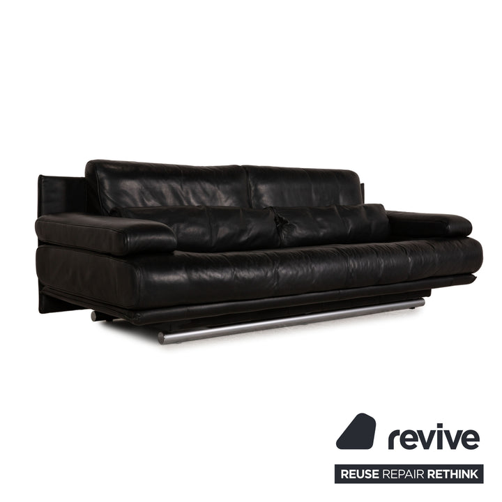 Rolf Benz 6500 leather sofa black three-seater couch function