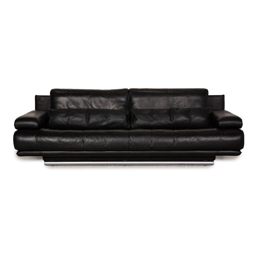 Rolf Benz 6500 leather sofa black three-seater couch function