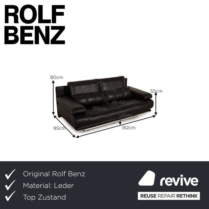 Rolf Benz 6500 Leder Sofa Schwarz Zweisitzer Couch