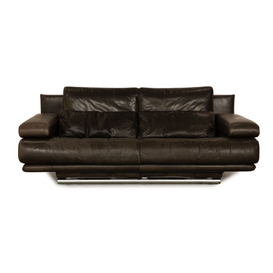 Rolf Benz 6500 Leather Two Seater Dark Brown Grey Sofa Couch Manual Function