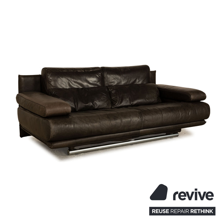 Rolf Benz 6500 Leather Two Seater Dark Brown Grey Sofa Couch Manual Function