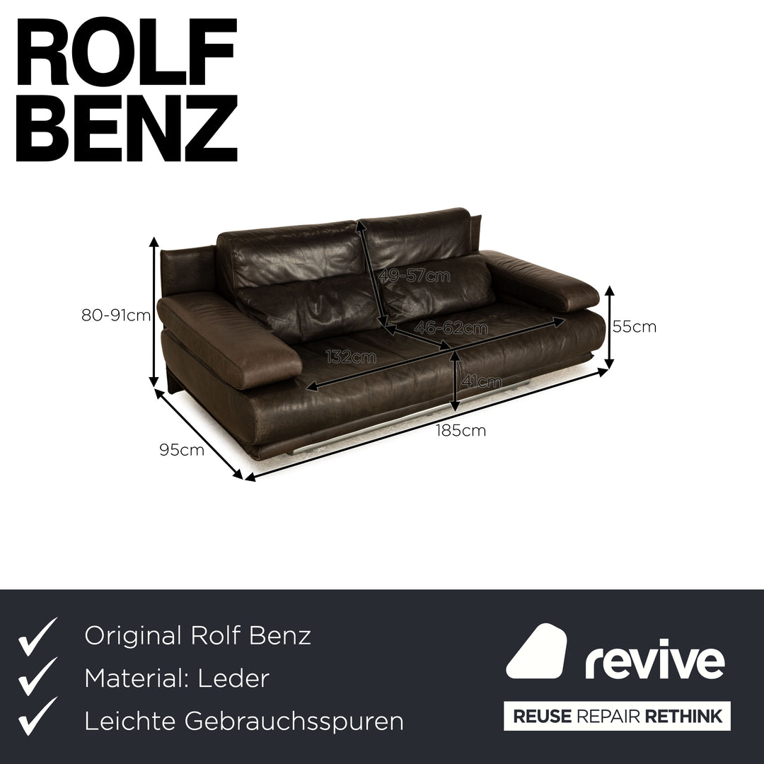 Rolf Benz 6500 Leather Two Seater Dark Brown Grey Sofa Couch Manual Function