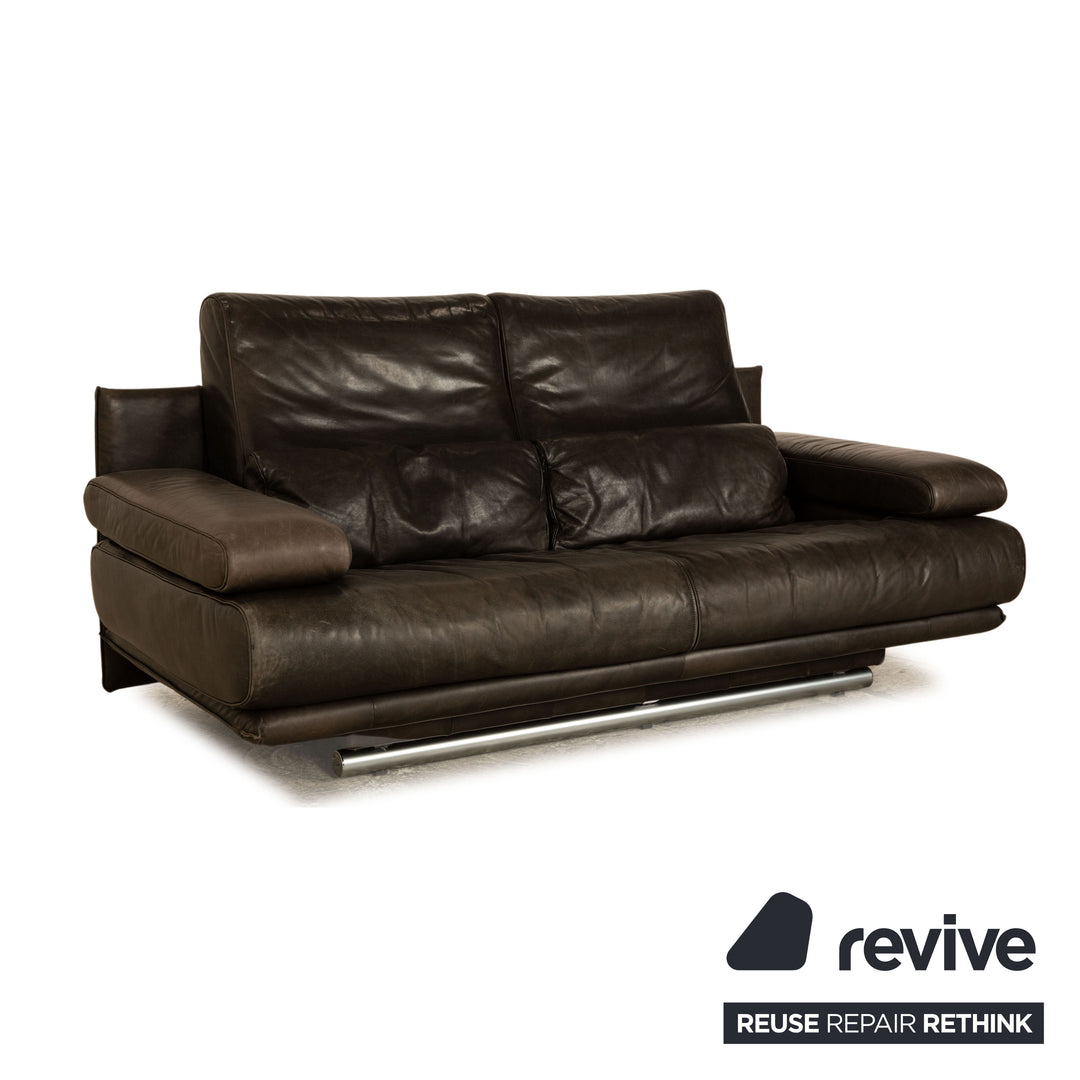 Rolf Benz 6500 Leather Two Seater Dark Brown Grey Sofa Couch Manual Function