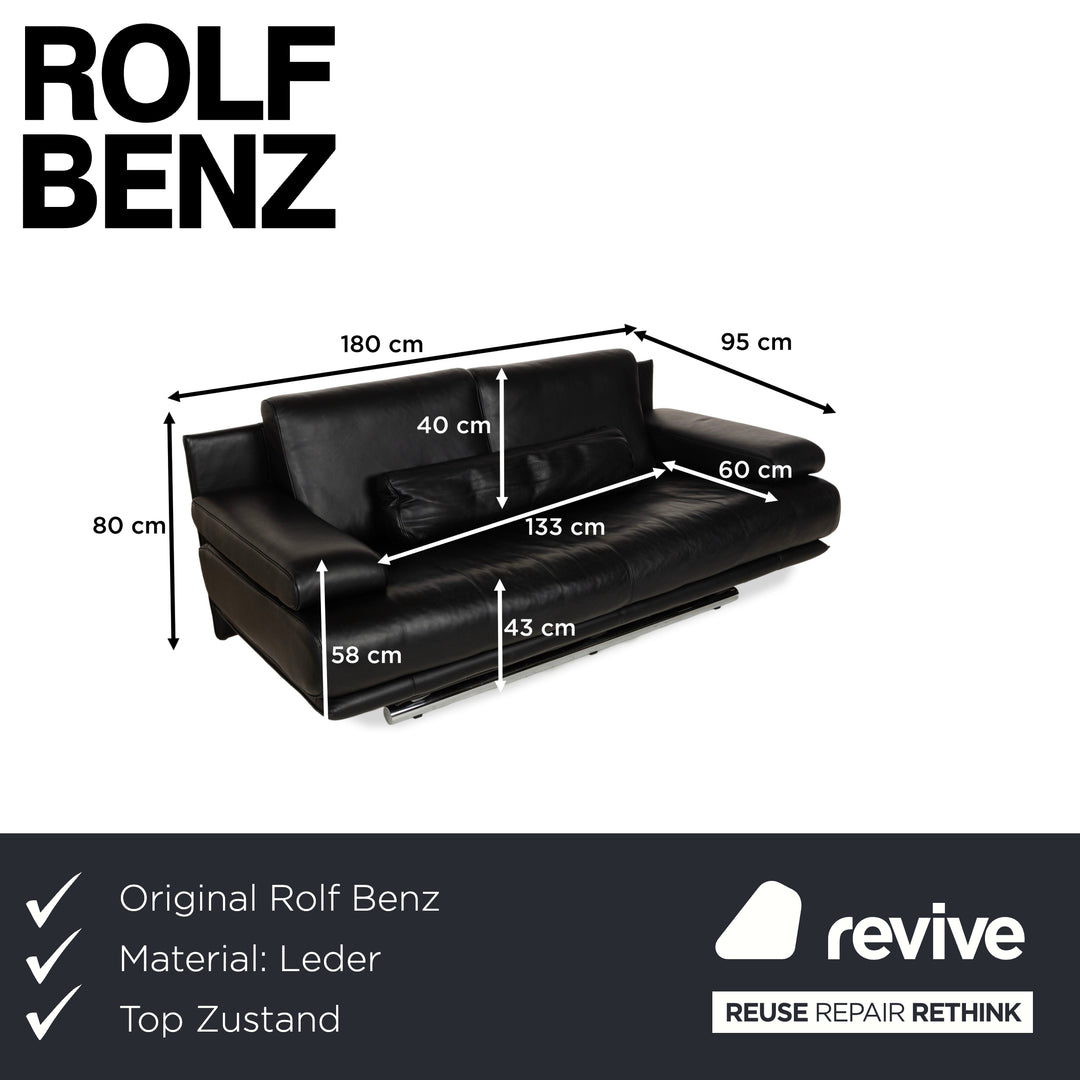 Rolf Benz 6500 leather two-seater black sofa couch