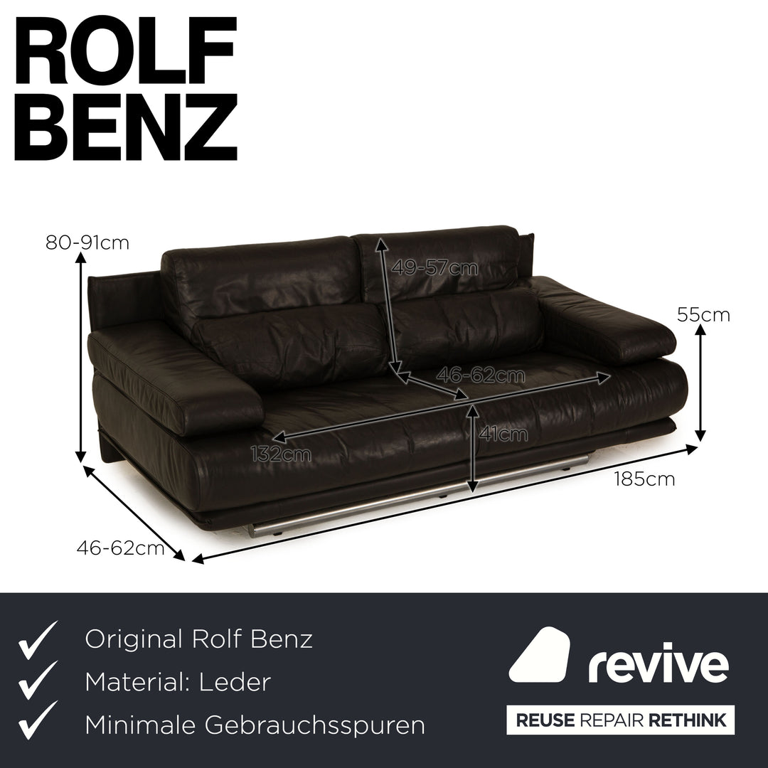 Rolf Benz 6500 leather two-seater black sofa couch