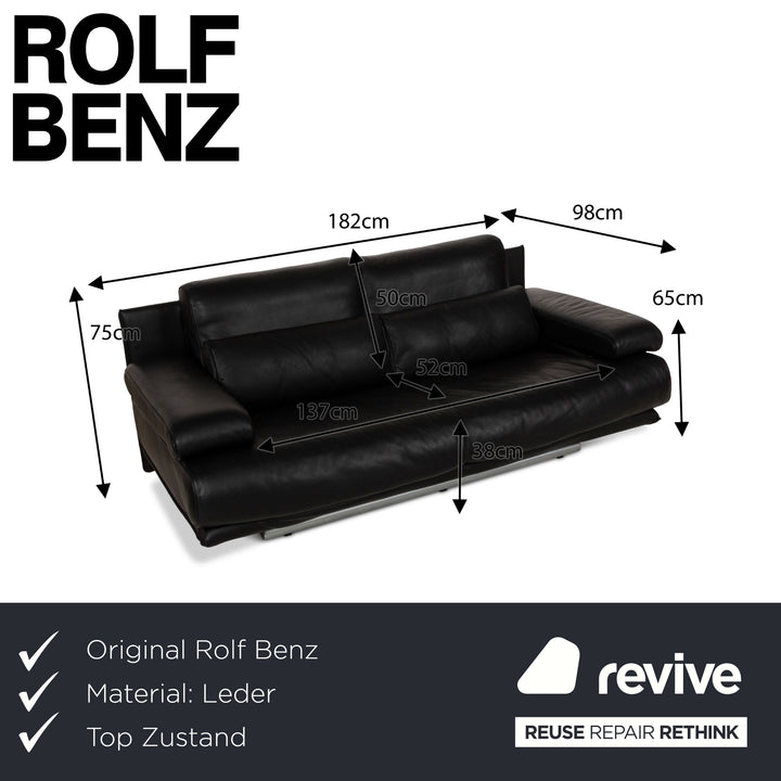 Rolf Benz 6500 leather two-seater black sofa couch