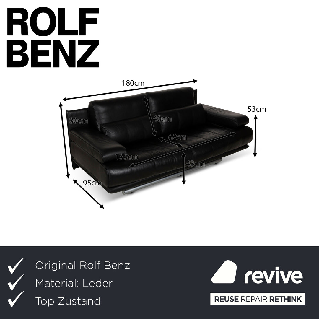 Rolf Benz 6500 leather two-seater black sofa couch