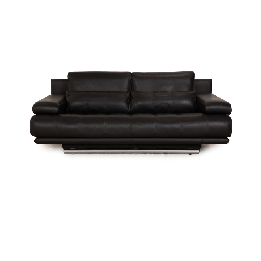 Rolf Benz 6500 leather two-seater black sofa couch manual function