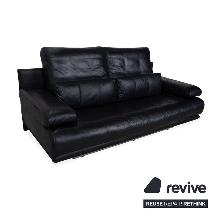 Rolf Benz 6500 canapé deux places en cuir noir fonction manuelle