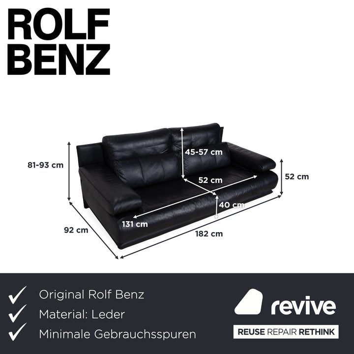 Rolf Benz 6500 canapé deux places en cuir noir fonction manuelle